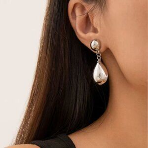 NEW Morina Silver Chrome Water Drop Minimalist Statement Earrings